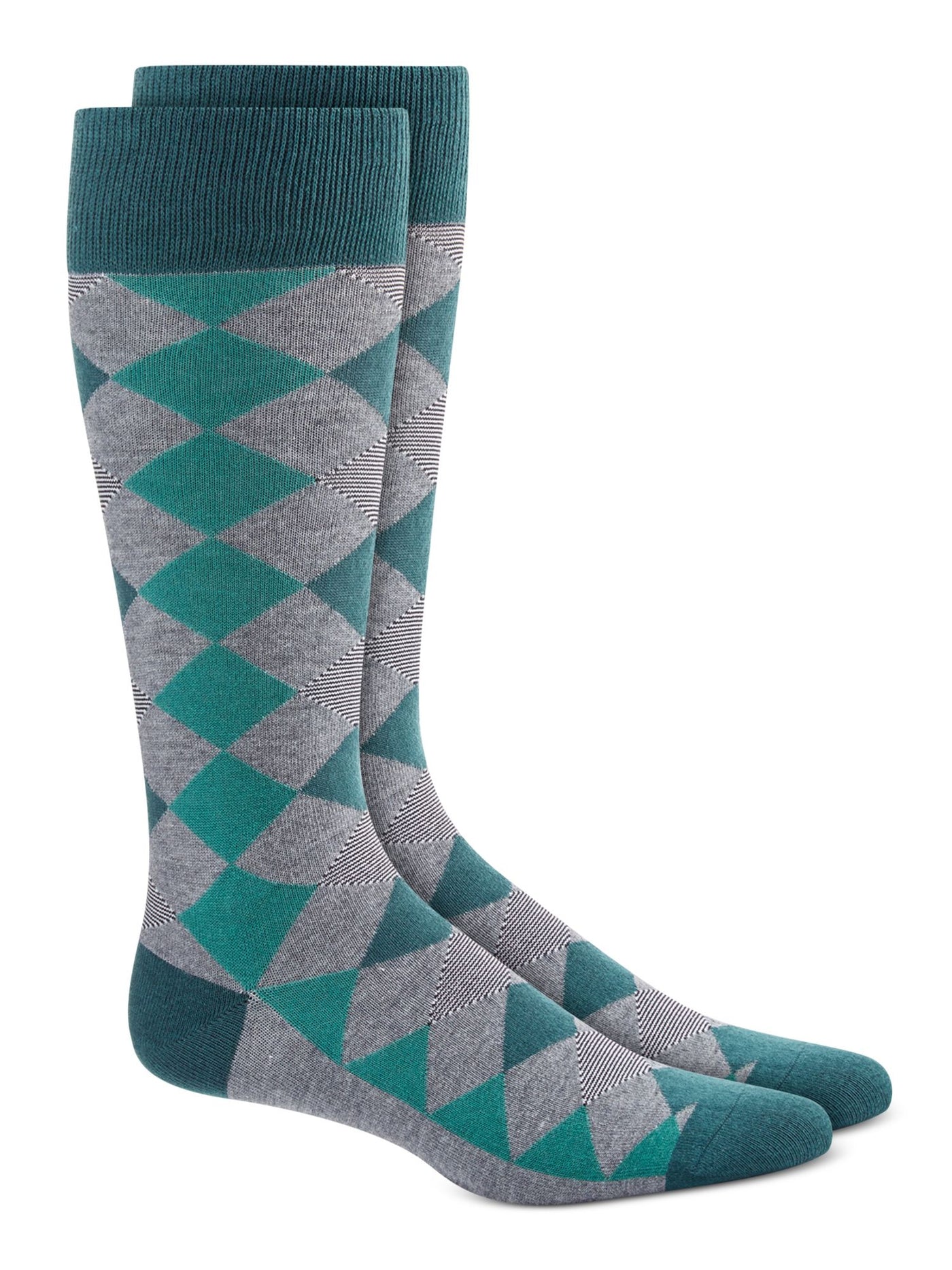 ALFATECH BY ALFANI Mens Green Rayon Argyle Moisture Wicking Seamless Casual Crew Socks 7-12