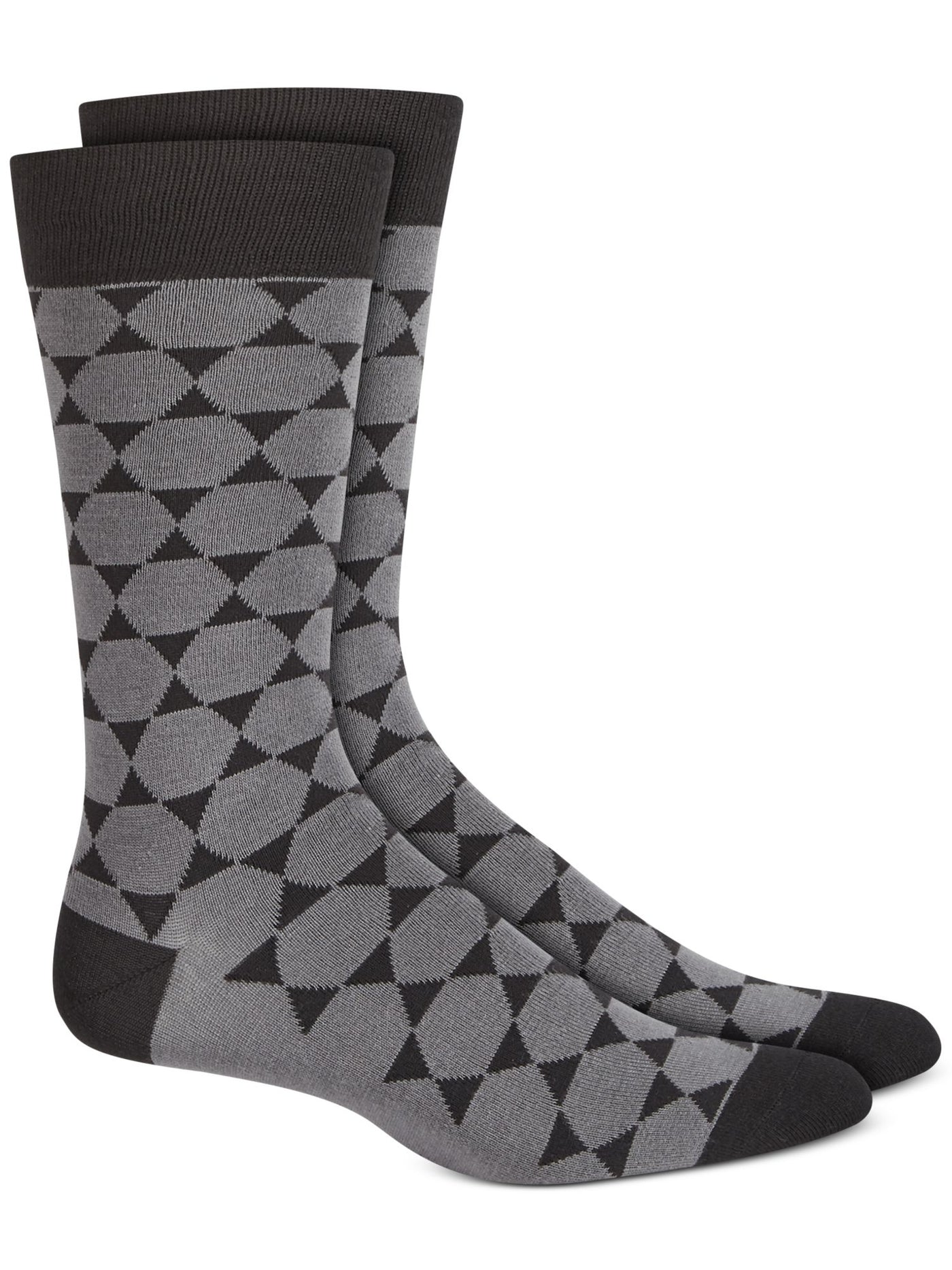 ALFATECH BY ALFANI Mens Gray Rayon Geometric Moisture Wicking Seamless Casual Crew Socks 7-12