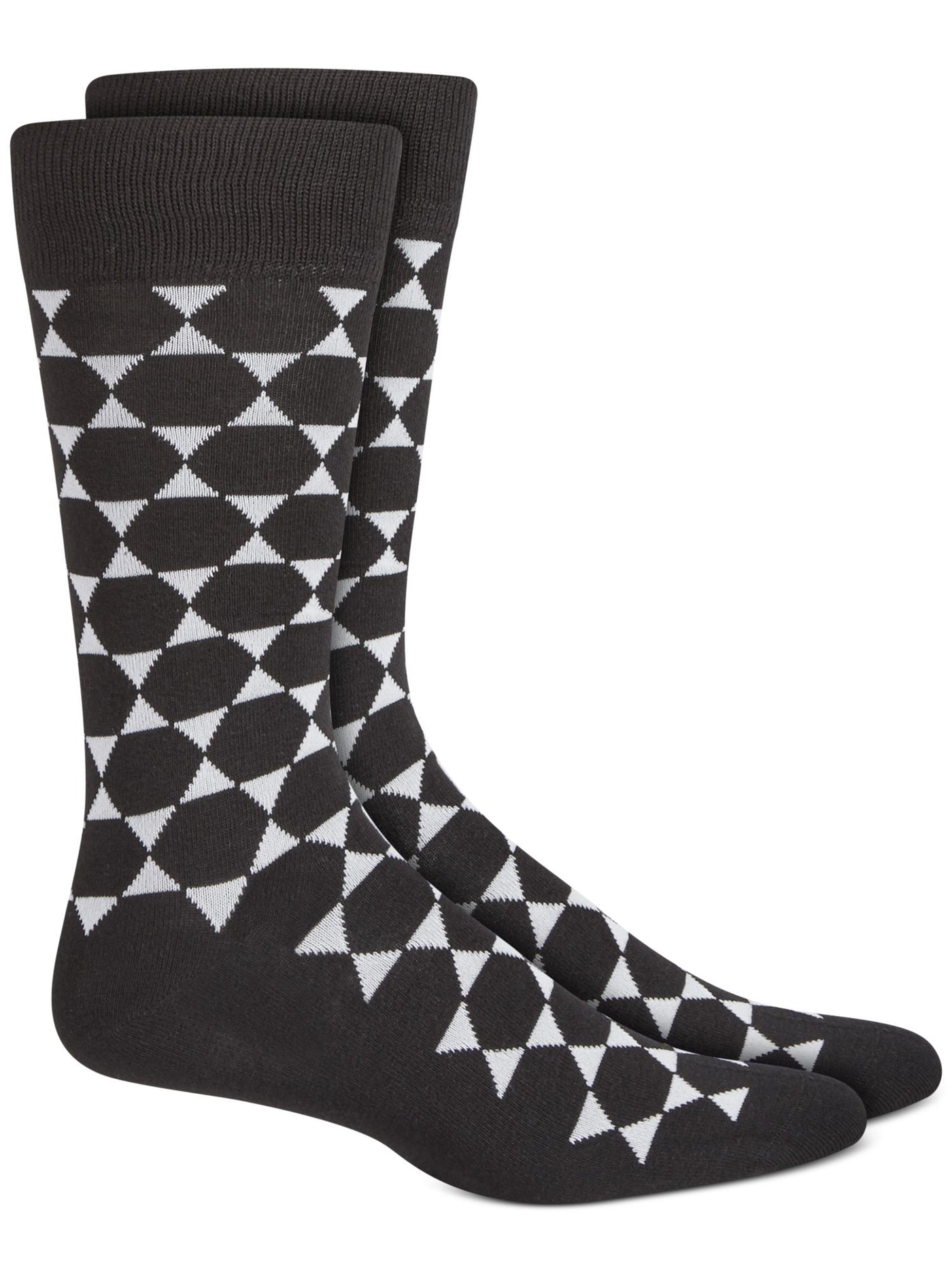 ALFATECH BY ALFANI Mens Black Rayon Geometric Moisture Wicking Seamless Casual Crew Socks 7-12