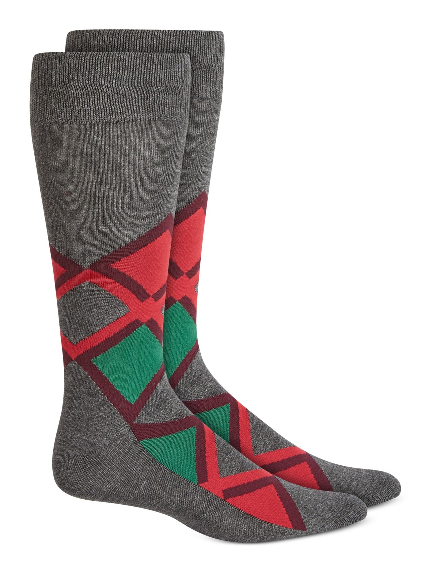 ALFANI Mens Gray Patterned Dress Crew Socks 10-13