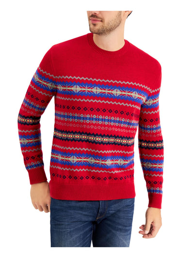 CLUBROOM Mens Red Fair Isle Crew Neck Pullover Sweater XXL