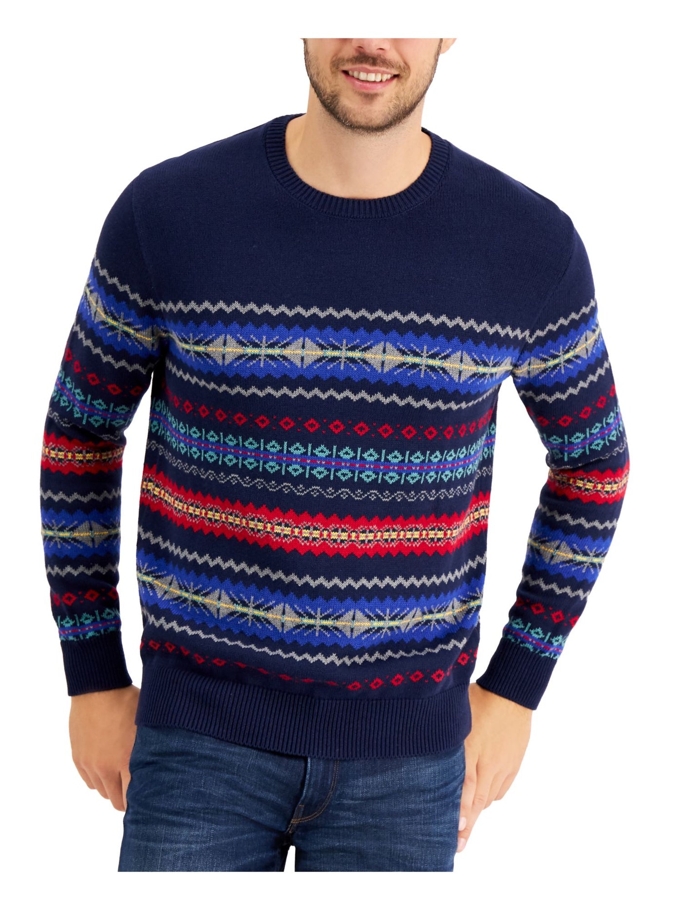 CLUBROOM Mens Navy Fair Isle Crew Neck Pullover Sweater XXL