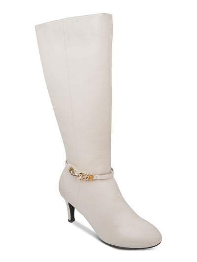 KAREN SCOTT Womens White Embellished Chain Accent Goring Cushioned Hanna Almond Toe Kitten Heel Zip-Up Dress Boots 10 M