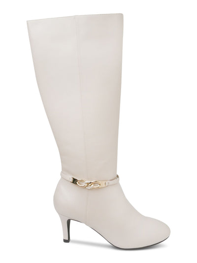 KAREN SCOTT Womens White Embellished Chain Accent Goring Cushioned Hanna Almond Toe Kitten Heel Zip-Up Dress Boots 7 M WC