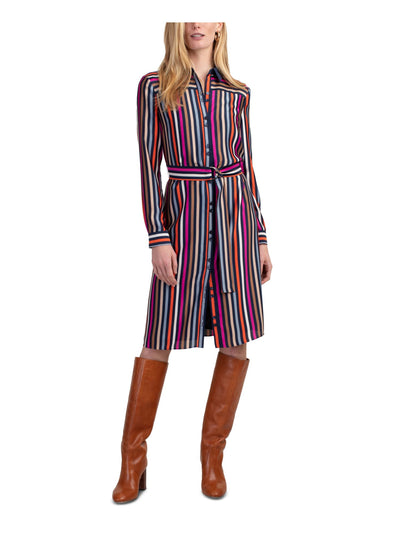TRINA TURK Womens Navy Striped Cuffed Knee Length Shirt Dress Size: 0