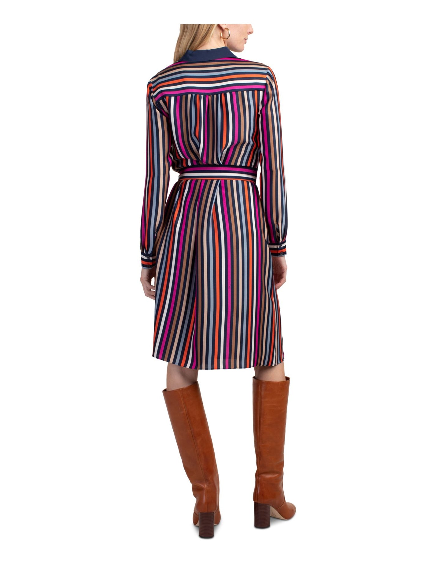 TRINA TURK Womens Navy Striped Cuffed Knee Length Shirt Dress Size: 0