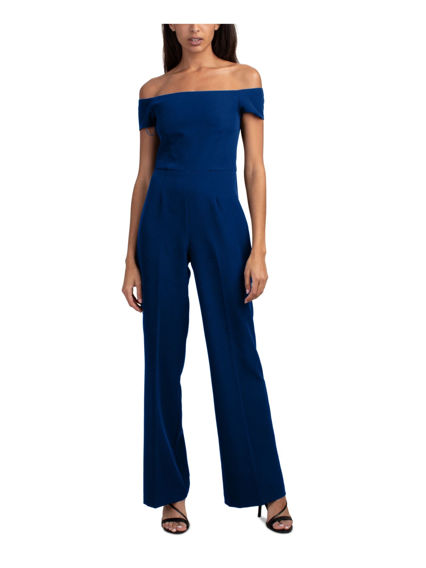 TRINA TURK Womens Blue Off Shoulder Wear To Work Straight leg Jumpsuit 4