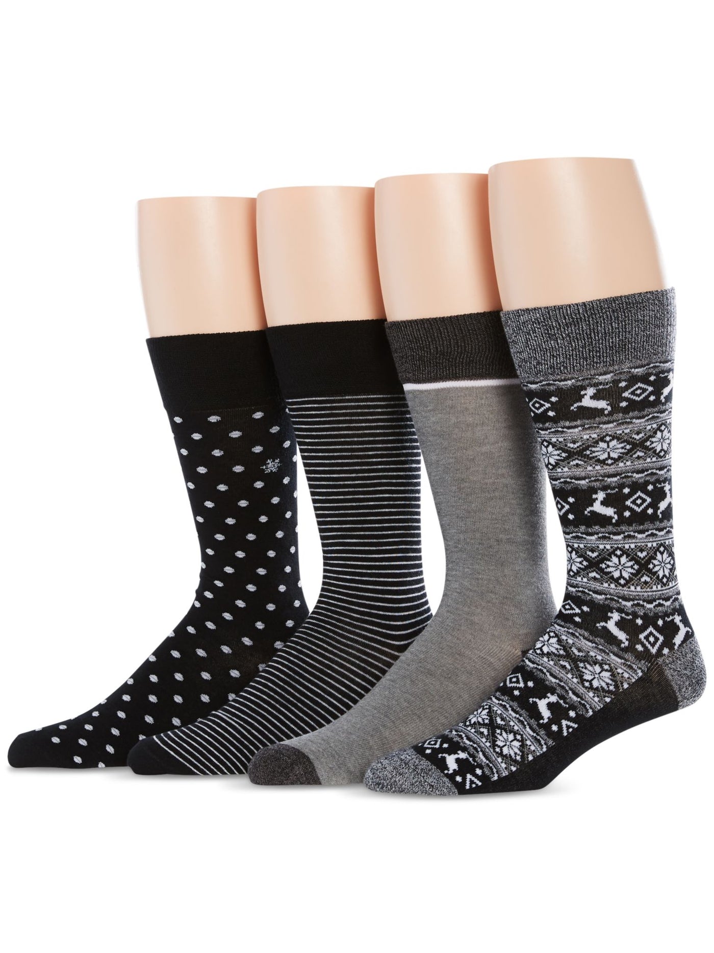 PERRY ELLIS Mens 4 Pack Black Printed Novelty Crew Socks 7-12