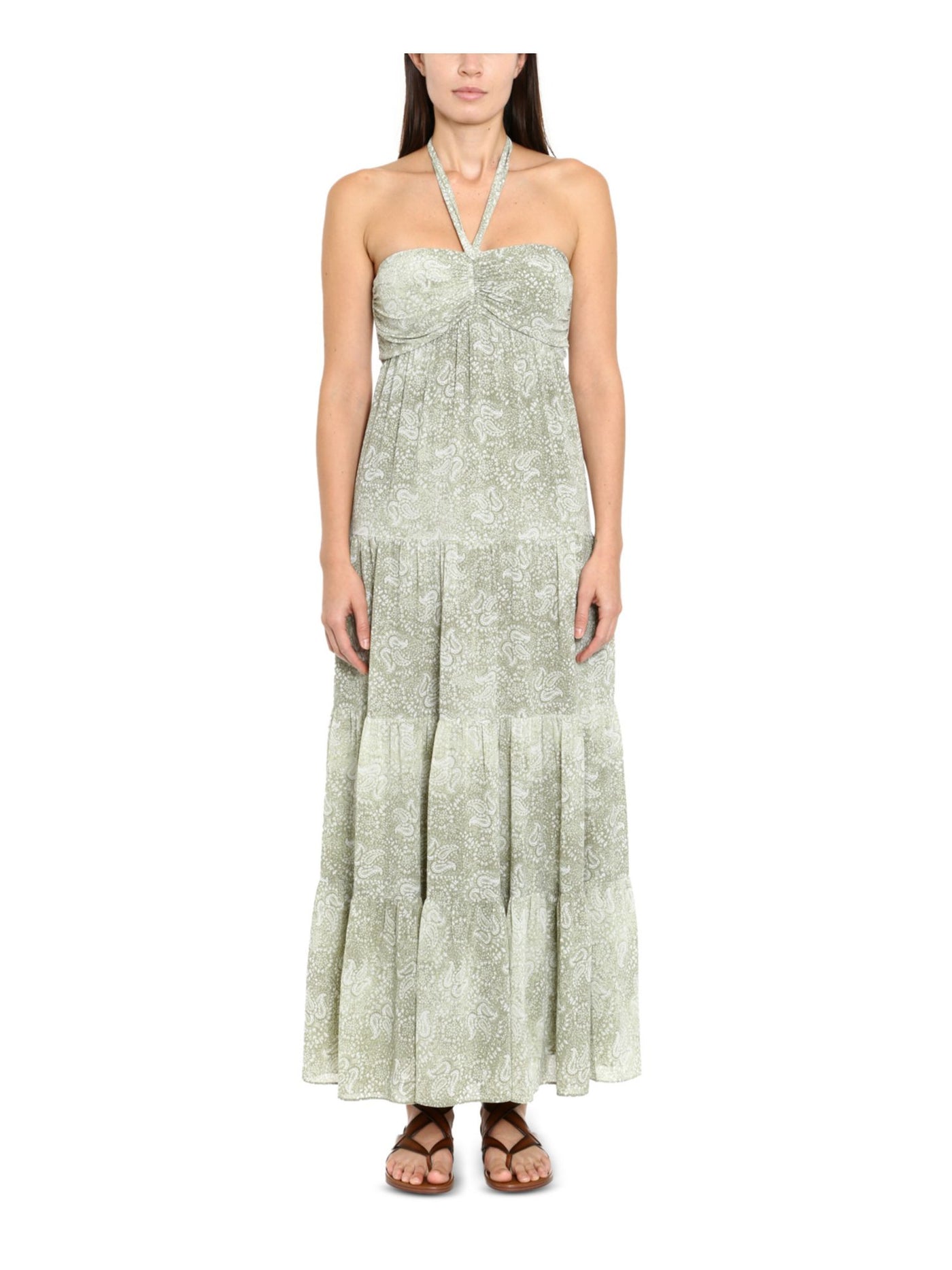 MICHAEL MICHAEL KORS Womens Green Paisley Sleeveless Halter Maxi Fit + Flare Dress M