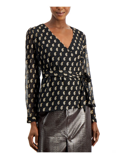INC Womens Tie Sheer Long Sleeve Surplice Neckline Top