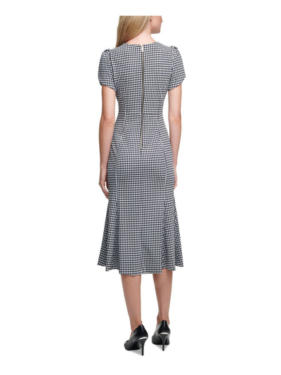 CALVIN KLEIN Womens Black Check Short Sleeve Crew Neck Above The Knee Wear To Work Sheath Dress 6
