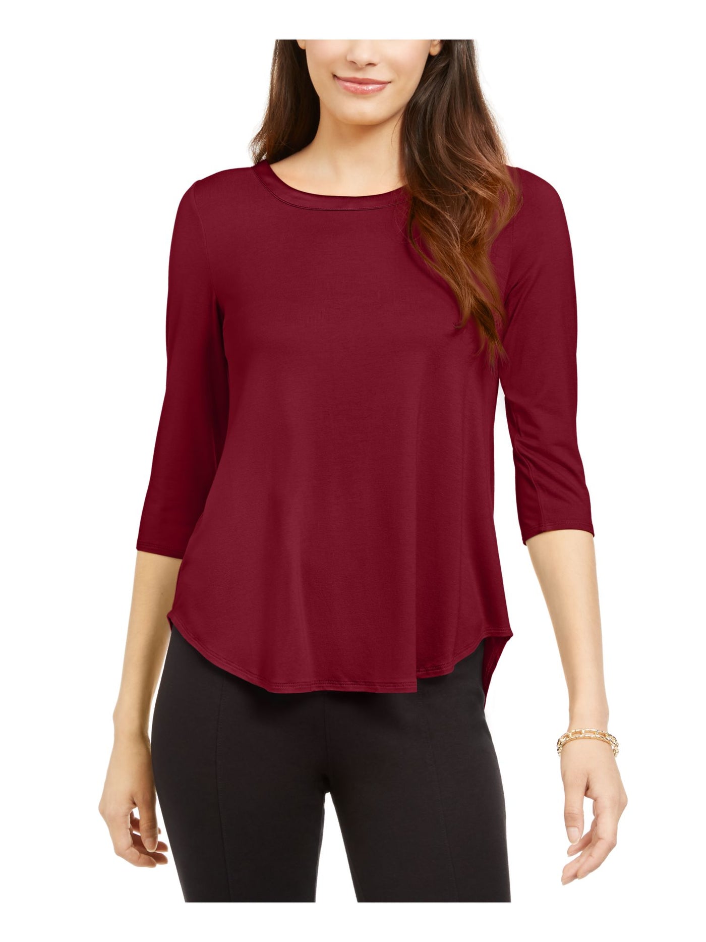 ALFANI Womens Red 3/4 Sleeve Scoop Neck Wear To Work T-Shirt S