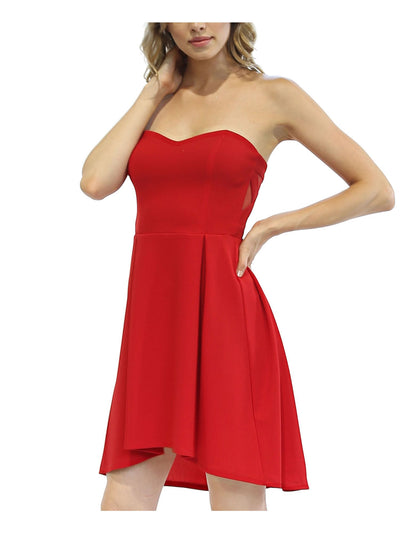 TEEZE ME Womens Red Zippered High-low Strapless Short Party Fit + Flare Dress L