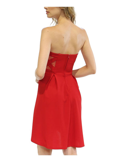 TEEZE ME Womens Red Zippered High-low Strapless Short Party Fit + Flare Dress L