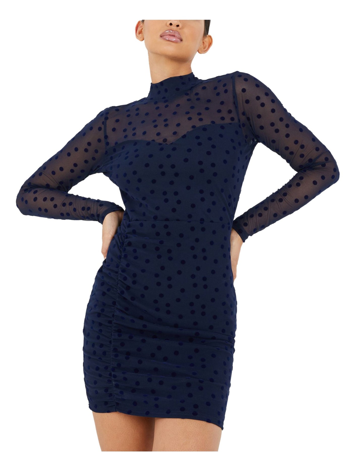 QUIZ Womens Navy Long Sleeve Illusion Neckline Mini Cocktail Body Con Dress 8