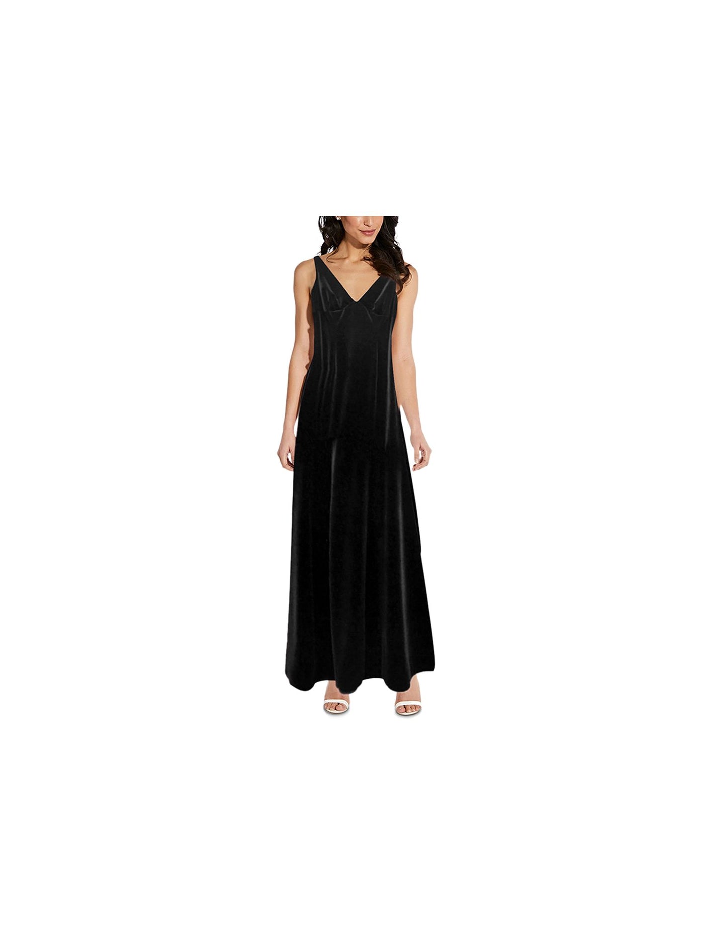 ADRIANNA PAPELL Womens Black Sleeveless V Neck Maxi Evening A-Line Dress 2