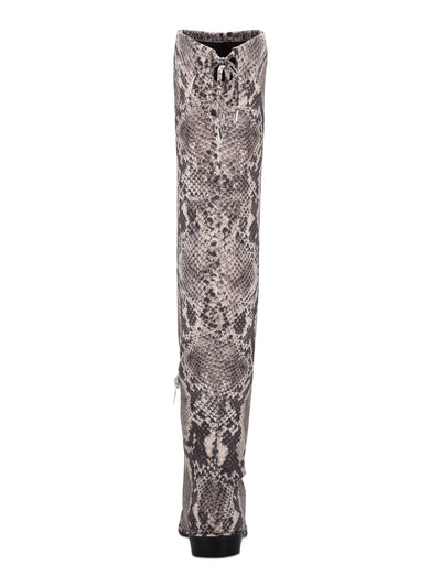 MARC FISHER Womens Gray Snake Tie Cushioned Humor Round Toe Block Heel Zip-Up Dress Boots 5 M