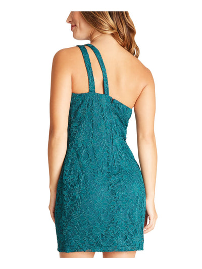 BCX DRESS Womens Green Lace Floral Sleeveless Asymmetrical Neckline Short Party Body Con Dress Juniors 11