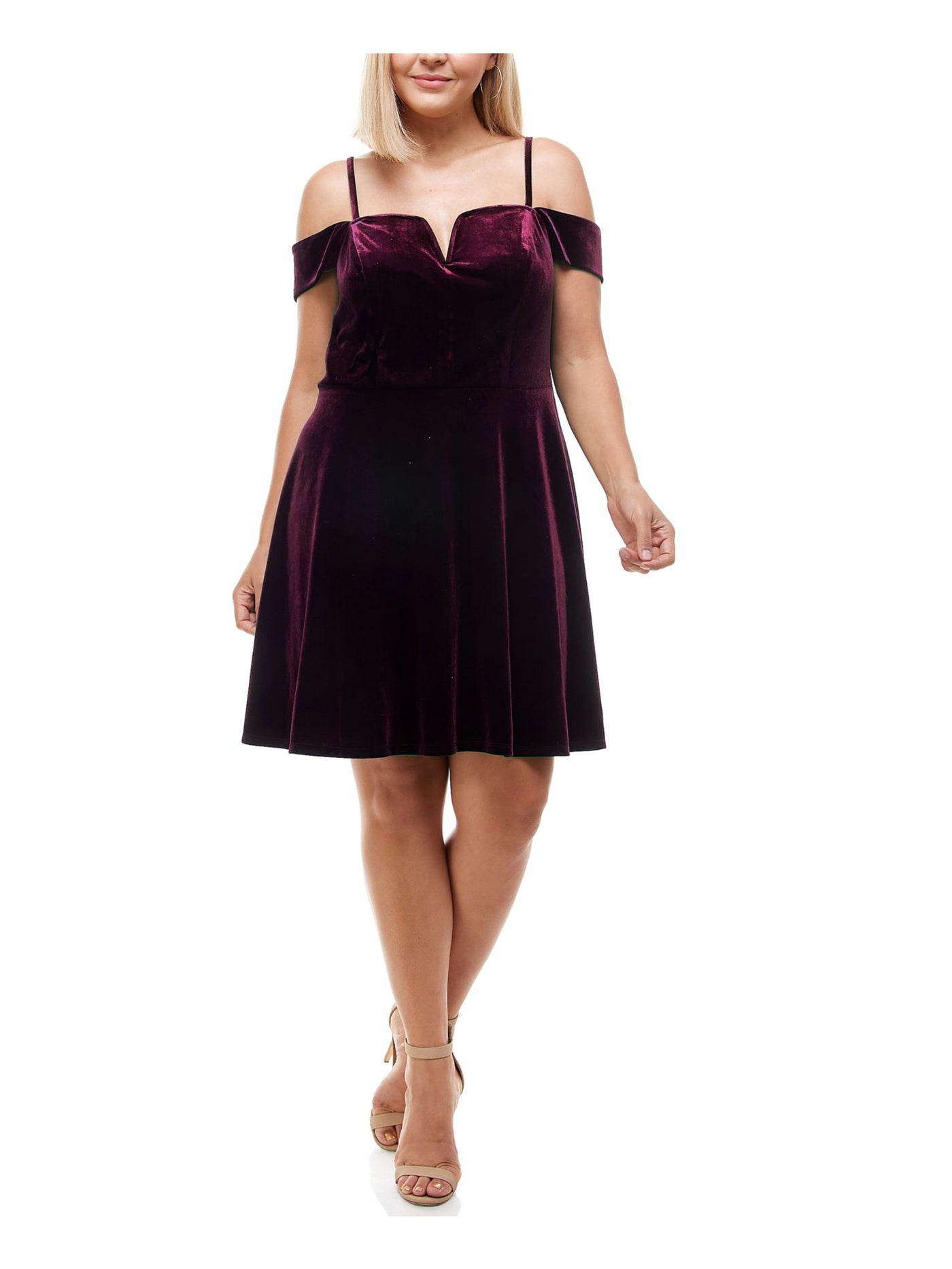 CITY STUDIO Womens Purple Above The Knee Fit + Flare Cocktail Dress Plus 18W