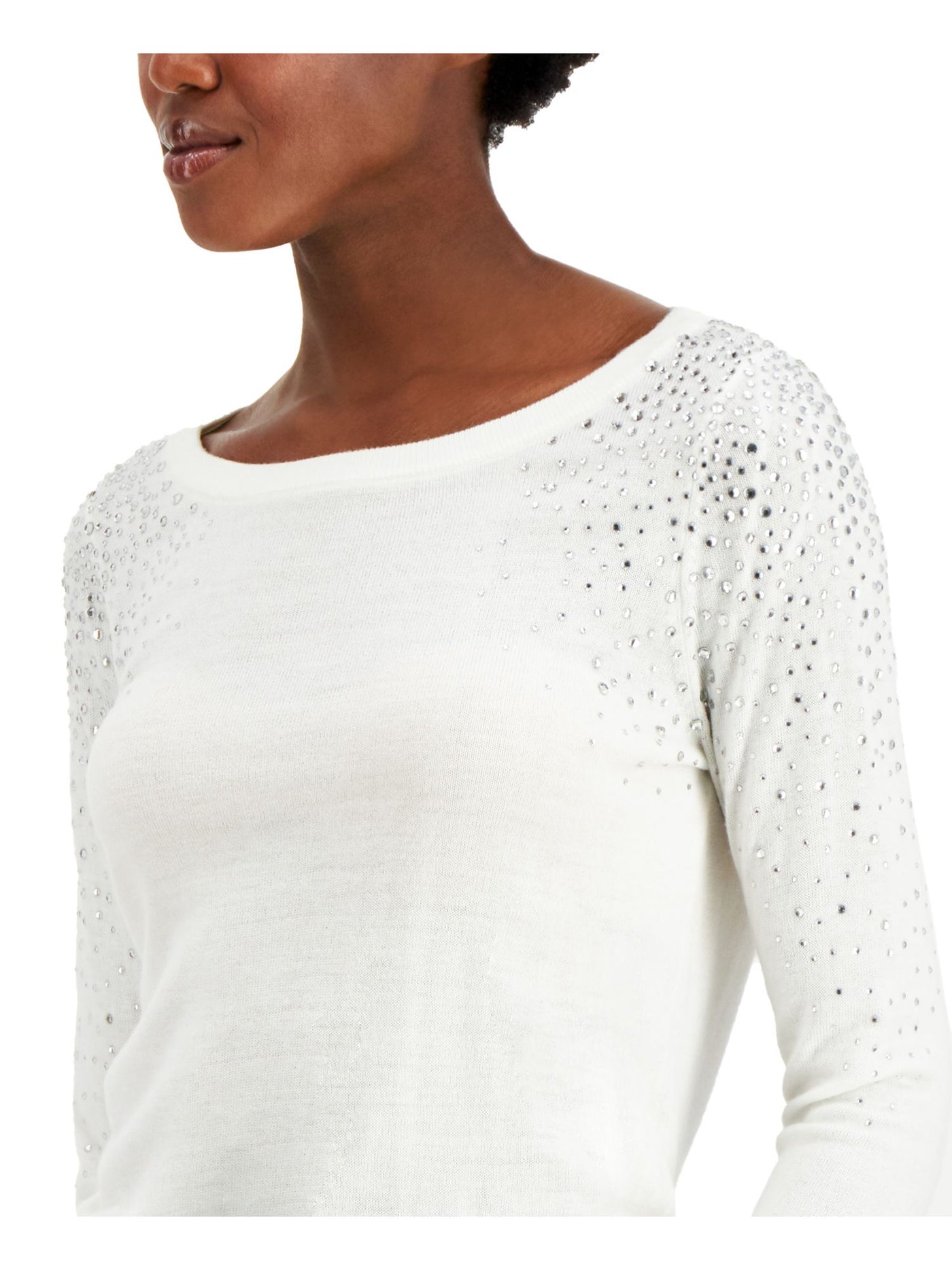 INC Womens Embellished Rhinestone Relaxed Fit Long Sleeve Crew Neck Sweater