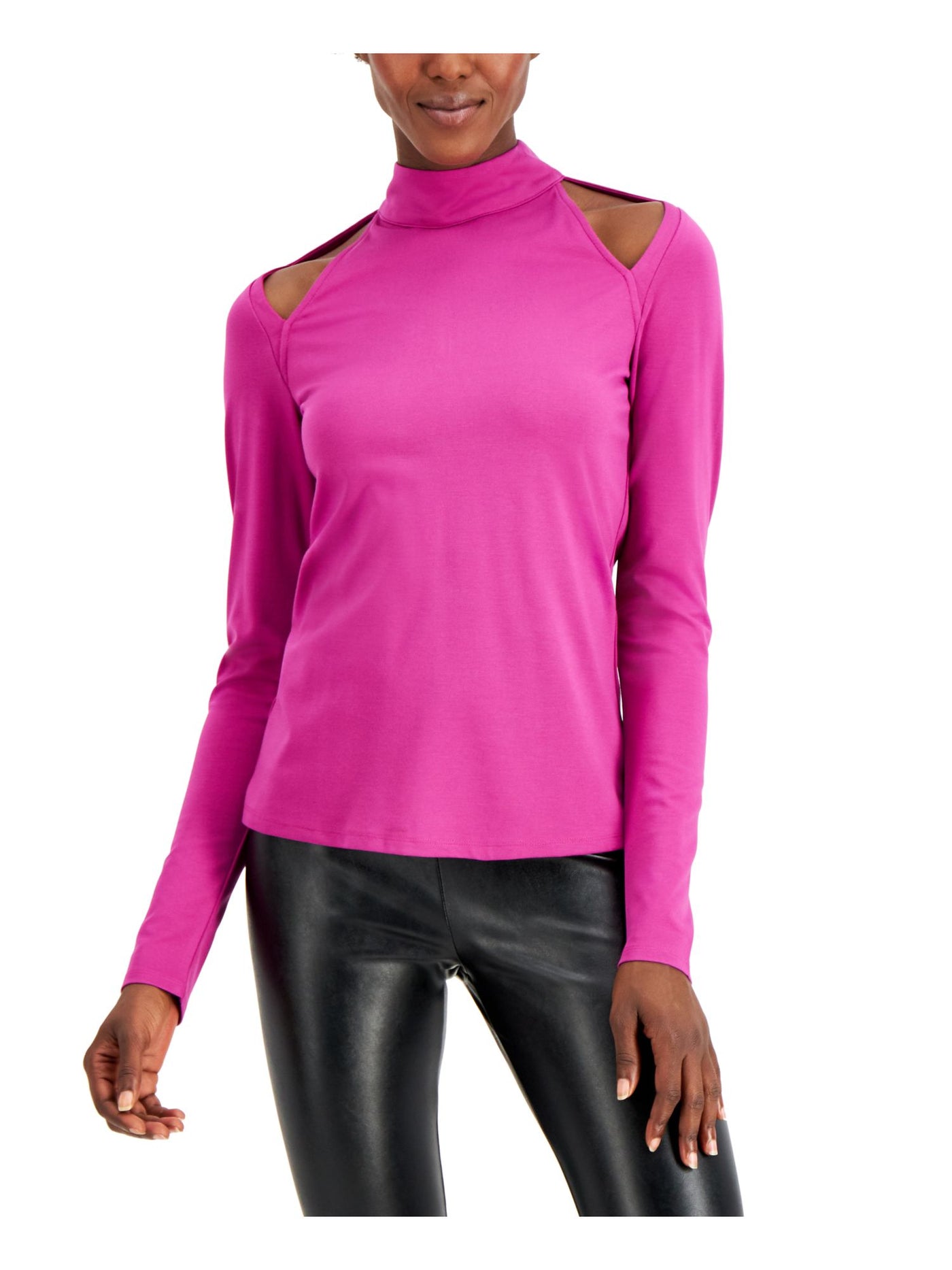 INC Womens Purple Cold Shoulder Zippered Long Sleeve Top M