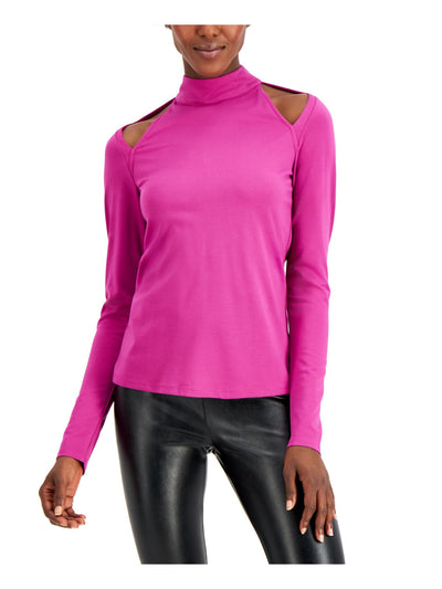INC Womens Purple Cold Shoulder Zippered Long Sleeve Top M