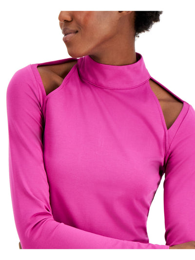 INC Womens Purple Cold Shoulder Zippered Long Sleeve Top M