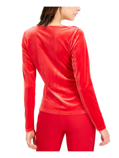 INC Womens Red Long Sleeve V Neck Top S