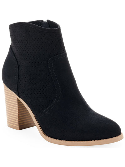 SUN STONE Womens Black Slip Resistant Comfort Breathable Adrien Almond Toe Block Heel Zip-Up Booties 11 M