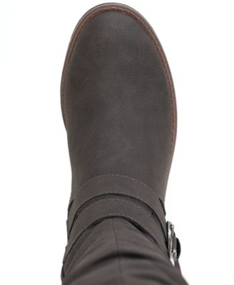 SUN STONE Womens Brown Lug Sole Ruched Buckle Accent Stretch Brinley Round Toe Block Heel Zip-Up Riding Boot 7 M
