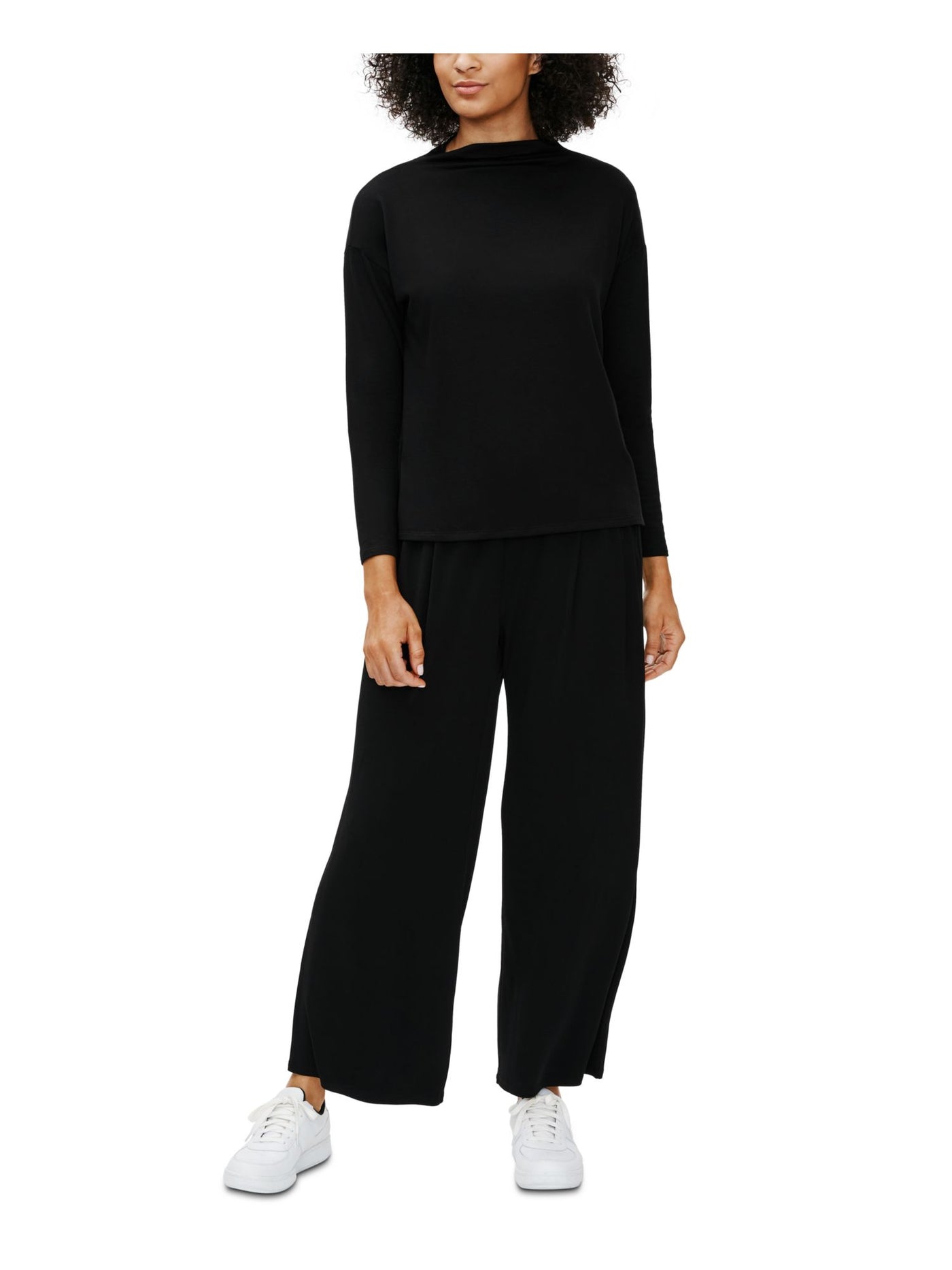 EILEEN FISHER Womens Black Slitted Long Sleeve Funnel Neck Top XS