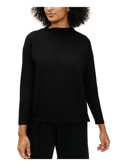 EILEEN FISHER Womens Black Slitted Long Sleeve Funnel Neck Top XS