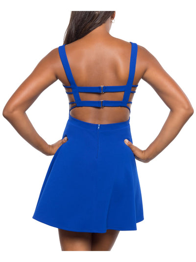 B DARLIN Womens Blue Pleated Semi Open Back Sleeveless Scoop Neck Above The Knee Party A-Line Dress 11\12