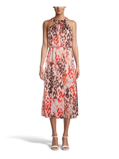 BAR III DRESSES Womens Zippered Chiffon, Keyhole-back Sleeveless Halter Midi Party Fit + Flare Dress