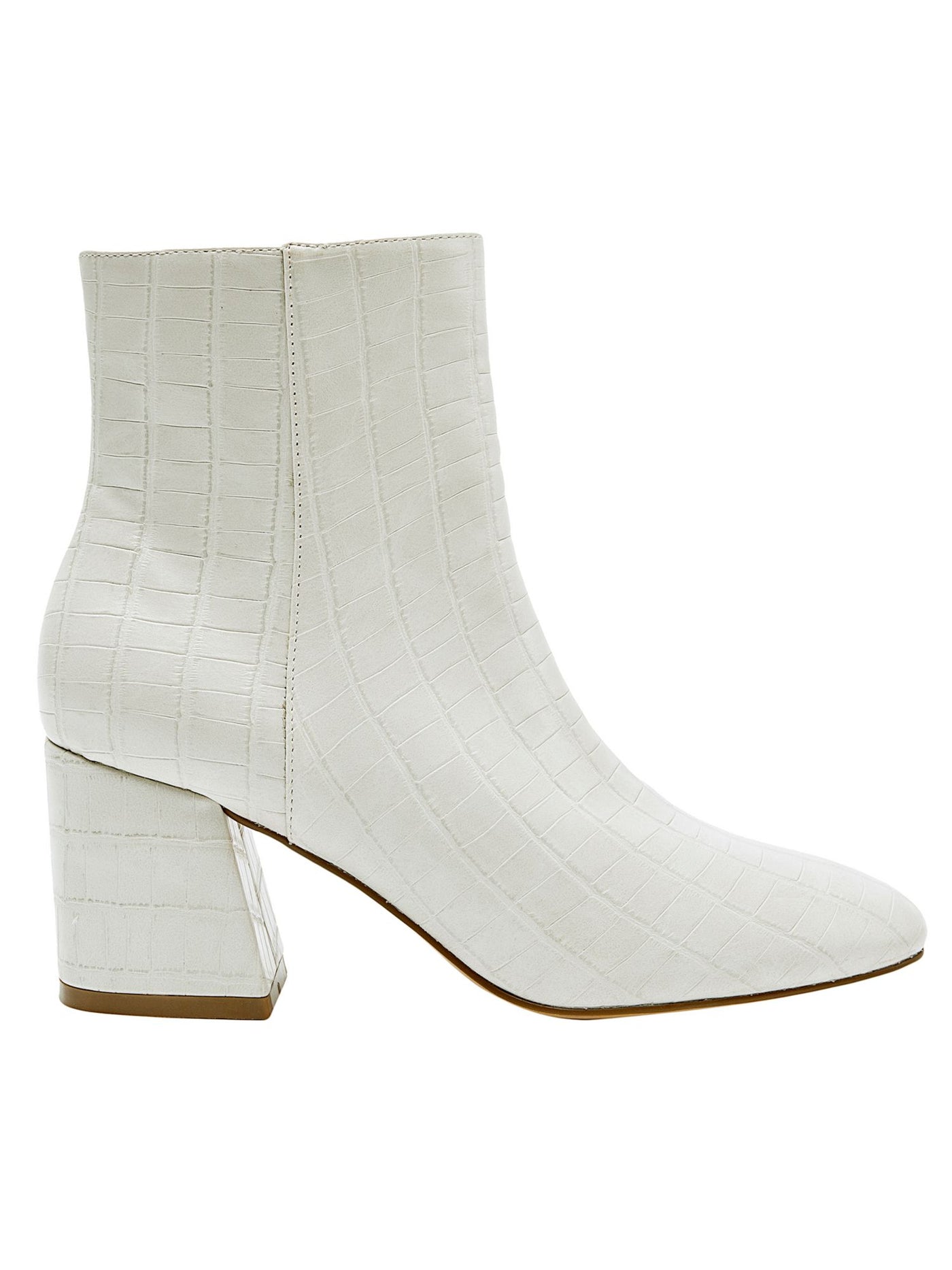 JANE AND THE SHOE Womens White Crocodile Cushioned Iris Square Toe Block Heel Zip-Up Booties 8