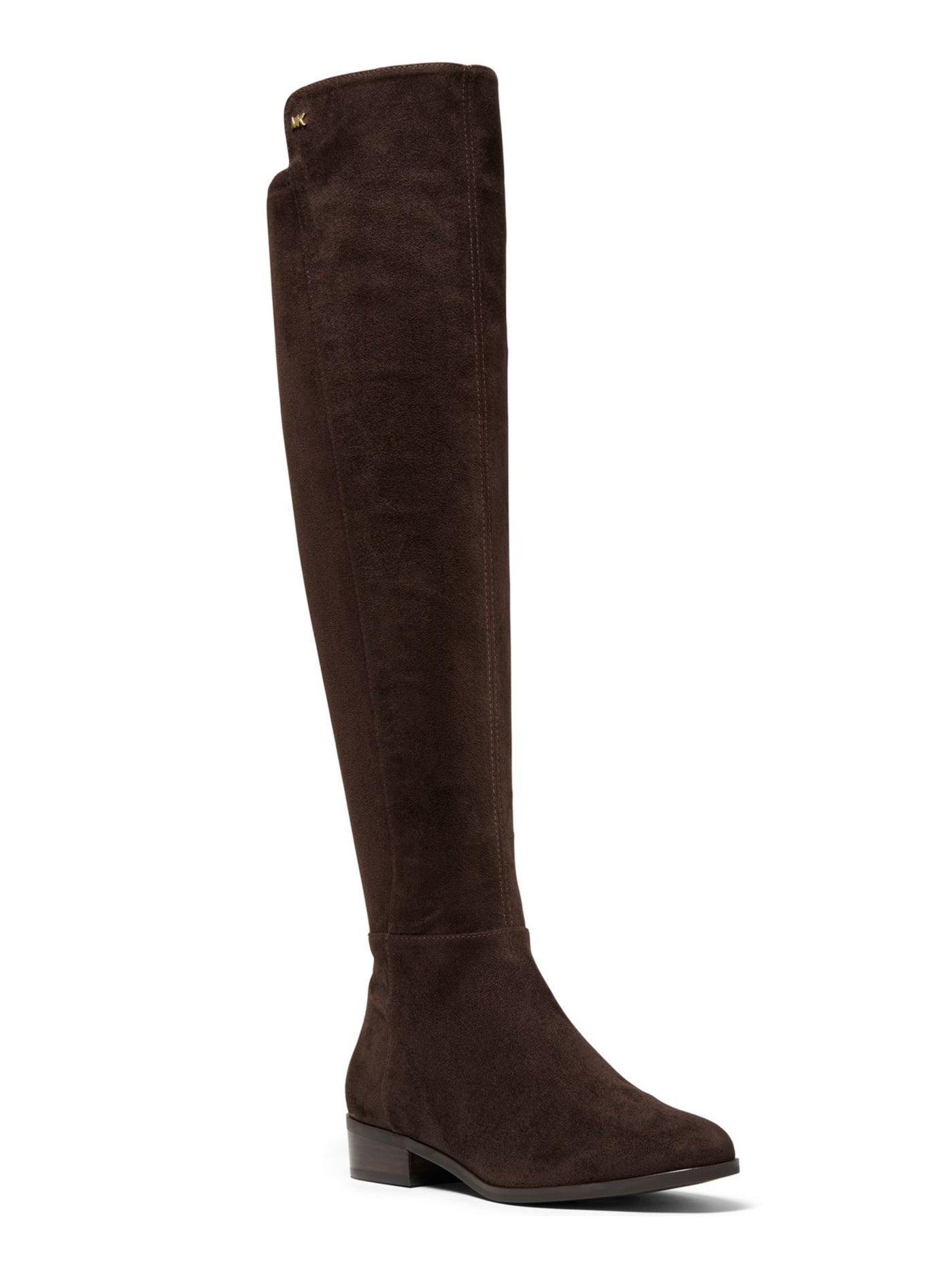 MICHAEL MICHAEL KORS Womens Brown Asymmetrical  Metal Logo Detail Padded Stretch Bromley Round Toe Block Heel Zip-Up Riding Boot 7 M