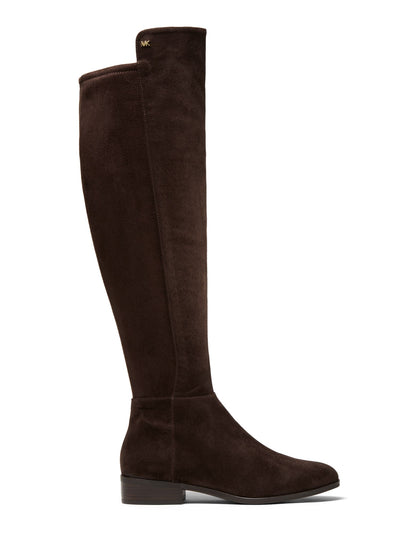 MICHAEL MICHAEL KORS Womens Brown Asymmetrical  Metal Logo Detail Padded Stretch Bromley Round Toe Block Heel Zip-Up Riding Boot 7 M