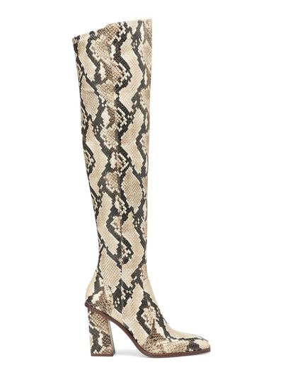 VINCE CAMUTO Womens Beige Snake Print Wrapped Heel Cushioned Dreven Square Toe Block Heel Zip-Up Heeled Boots 6 M