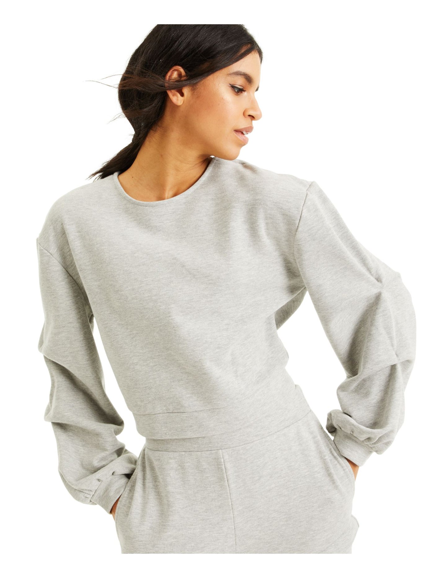 INC Womens Gray Cut Out Embellished Tie Long Sleeve Heather Sweatshirt S