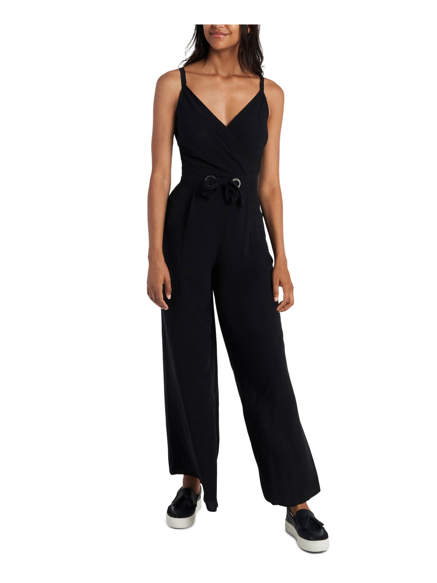 ROYALTY Womens Sleeveless V Neck Evening Wide Leg Jumpsuit