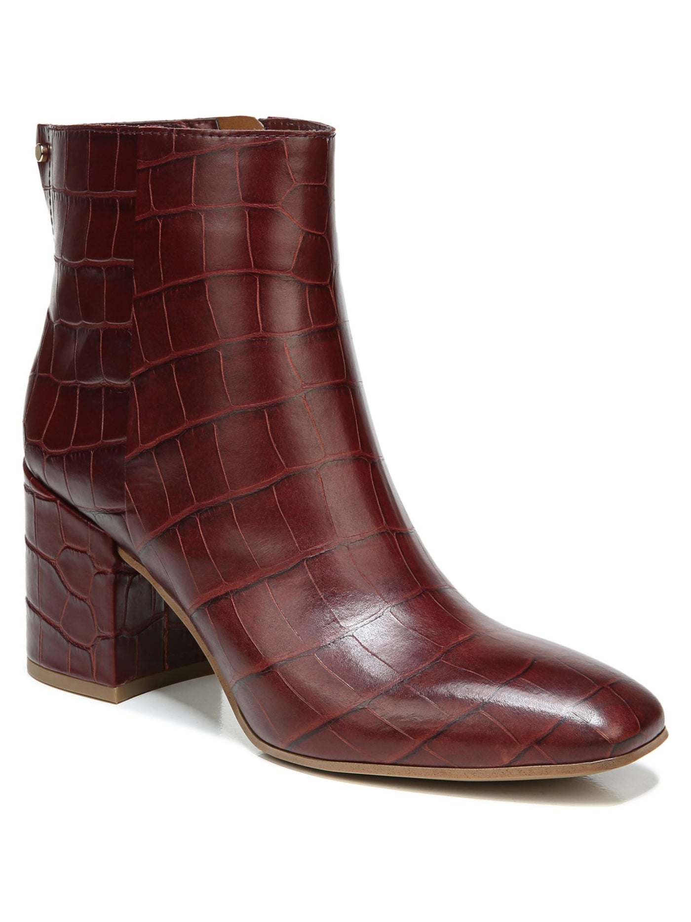 FRANCO SARTO Womens Burgundy Crocodile Padded Studded Tina Square Toe Block Heel Zip-Up Booties 8.5 M