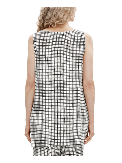 EILEEN FISHER Womens Ivory Check Sleeveless Boat Neck Top XS