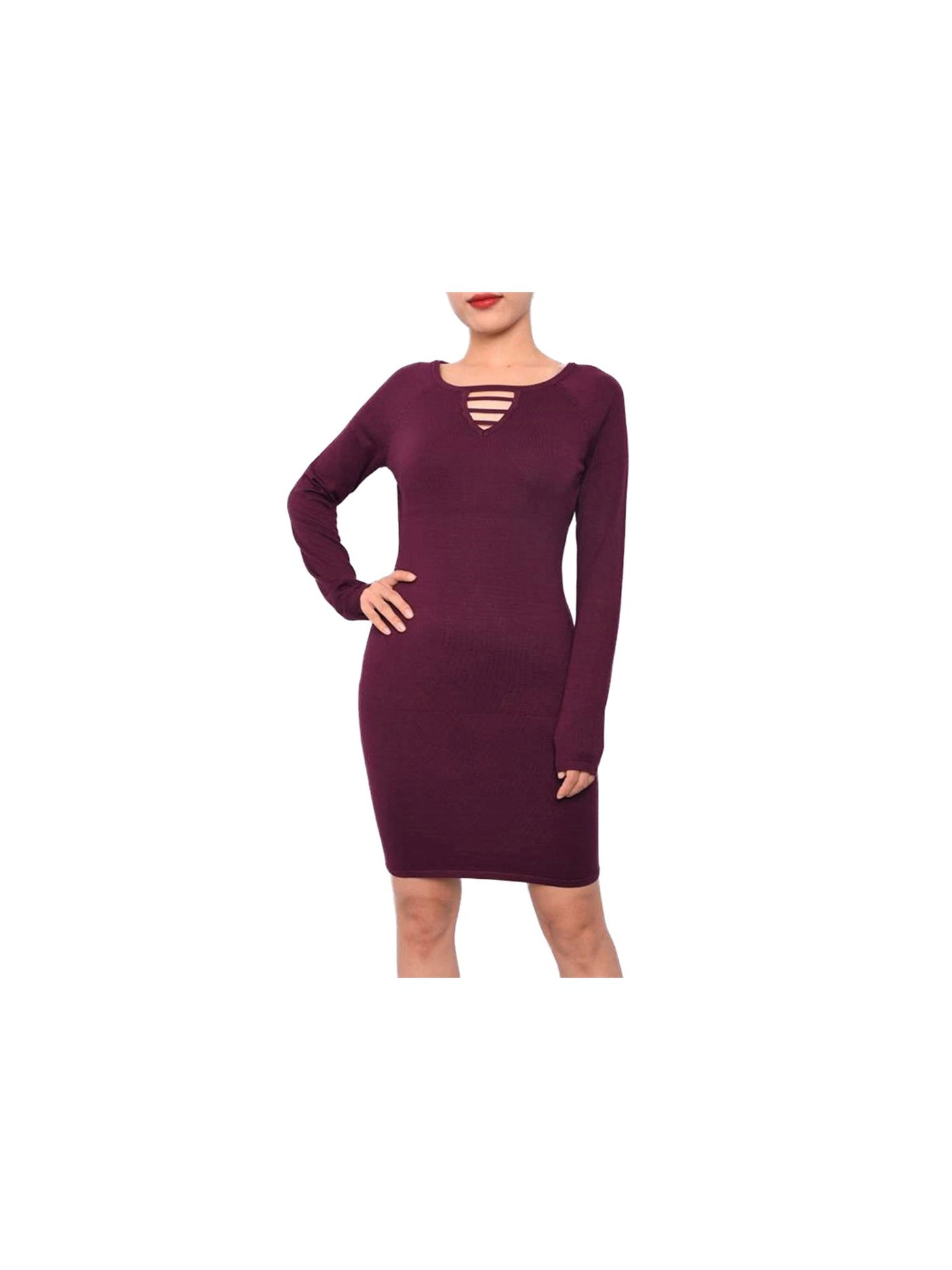 PLANET GOLD Womens Burgundy Long Sleeve Keyhole Above The Knee Body Con Dress M