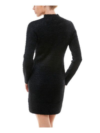 PLANET GOLD Womens Black Cut Out Sweater Long Sleeve Keyhole Short Sheath Dress XS