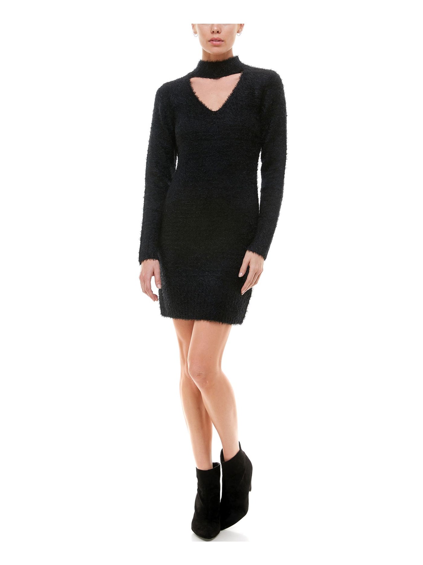 PLANET GOLD Womens Black Long Sleeve Above The Knee Evening Sheath Dress Juniors XL