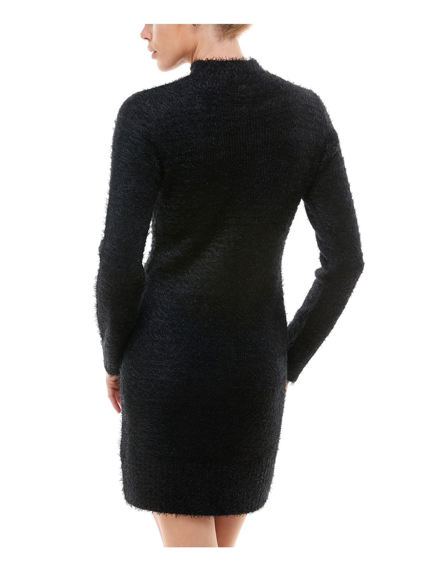 PLANET GOLD Womens Black Cut Out Sweater Long Sleeve Keyhole Short Sheath Dress S