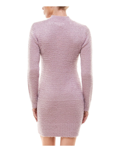 PLANET GOLD Womens Cut Out Choker Eyelash Sweater Long Sleeve Keyhole Short Sheath Dress