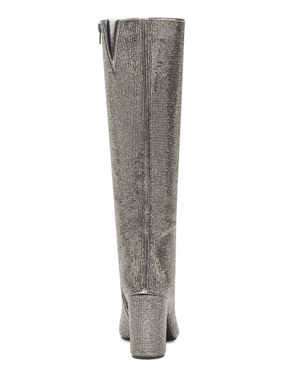 INC Womens Gray Rhinestone Pointed Toe Block Heel Zip-Up Heeled Boots 10.5