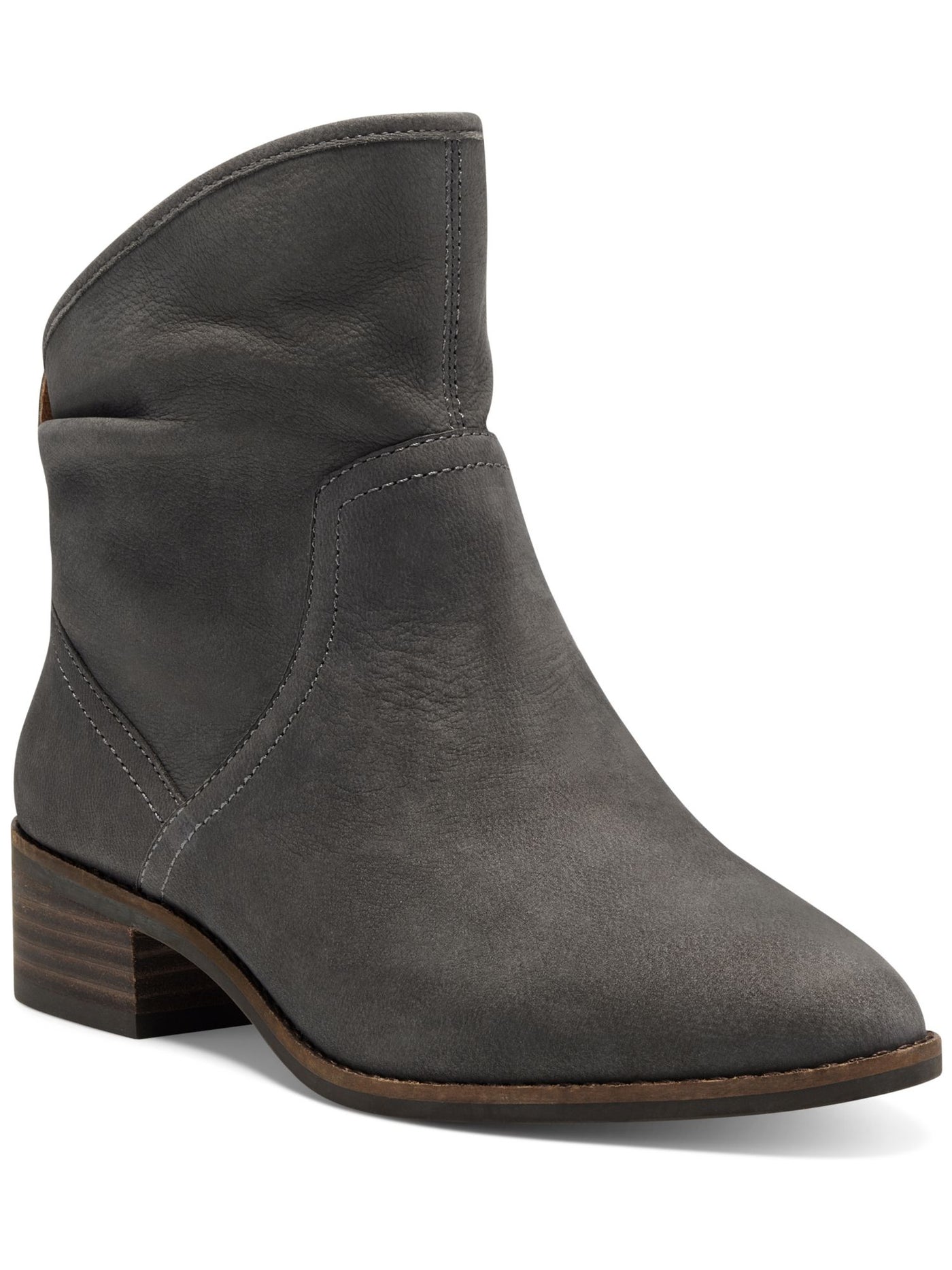 LUCKY BRAND Womens Gunmetal Gray Slouchy Design Comfort Button Accent Lollin Almond Toe Block Heel Slip On Leather Booties 8.5 M