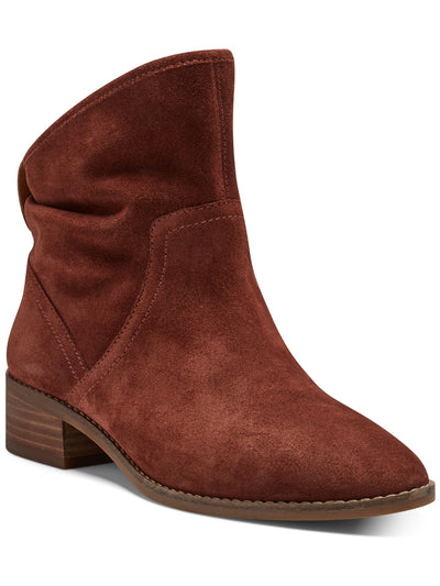 LUCKY BRAND Womens Brown Slouchy Design Comfort Button Accent Lollin Almond Toe Block Heel Slip On Leather Booties 6 M